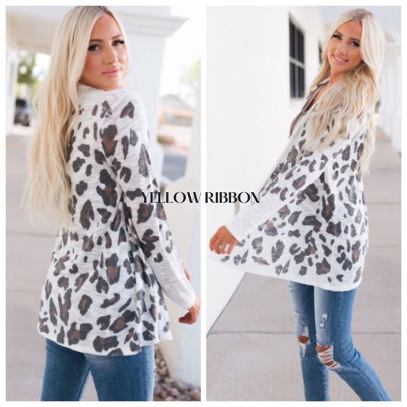 NEW White Vintage Leopard Print Open Cardigan - Picture 2 of 3